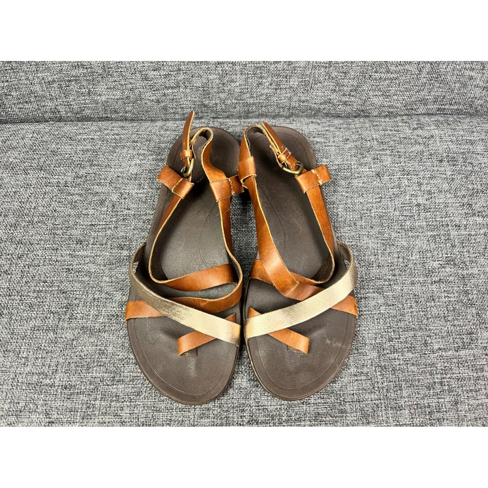 OluKai Upena Sandals Womens 9 Kona Coffee Champagne Leather Strappy - Picture 9 of 14